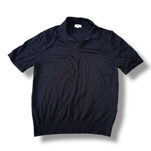 REISS Mens Merino Wool Short Sleeve Knit Polo Shirt Navy Blue Size XL